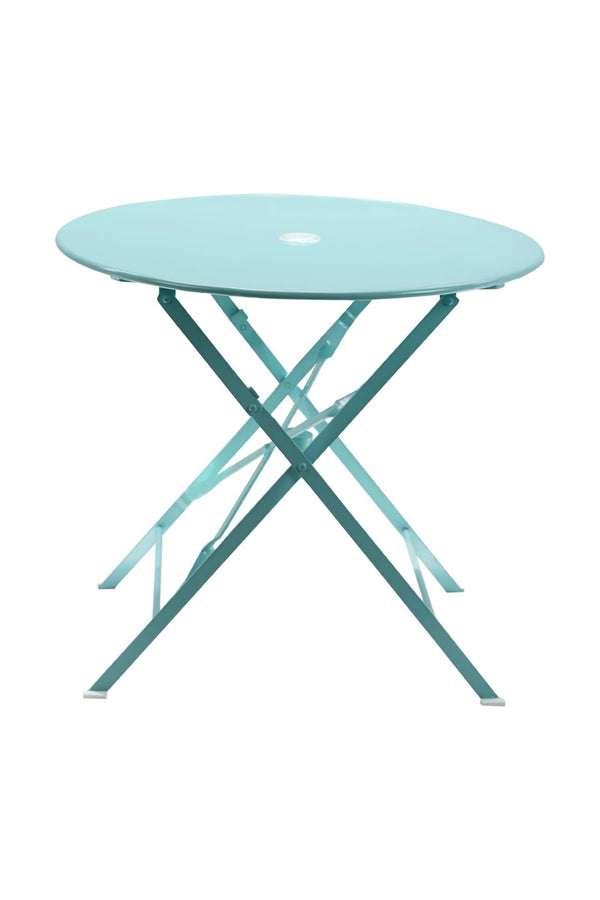 HomeRoots 30" Aqua Bistro Table - Stylish Folding Outdoor Table with Umbrella Hole for Small Spaces & Relaxation 606429
