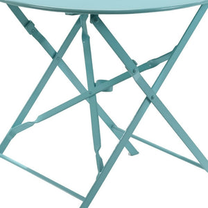 HomeRoots 30" Aqua Bistro Table - Stylish Folding Outdoor Table with Umbrella Hole for Small Spaces & Relaxation 606429