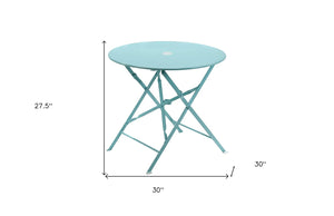 HomeRoots 30" Aqua Bistro Table - Stylish Folding Outdoor Table with Umbrella Hole for Small Spaces & Relaxation 606429