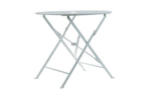 HomeRoots 30" White Rounded Aluminum Folding Bistro Table – Stylish, Space-Saving & Umbrella-Ready for Outdoors 606430