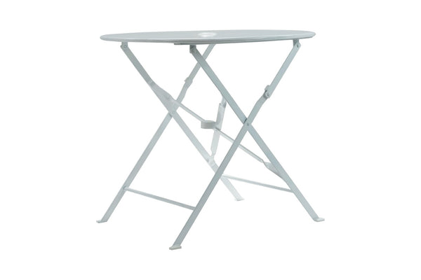 HomeRoots 30" White Rounded Aluminum Folding Bistro Table – Stylish, Space-Saving & Umbrella-Ready for Outdoors 606430