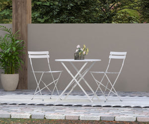 HomeRoots 30" White Rounded Aluminum Folding Bistro Table – Stylish, Space-Saving & Umbrella-Ready for Outdoors 606430