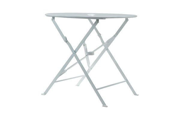 HomeRoots 30" White Rounded Aluminum Folding Bistro Table – Stylish, Space-Saving & Umbrella-Ready for Outdoors 606430