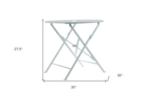HomeRoots 30" White Rounded Aluminum Folding Bistro Table – Stylish, Space-Saving & Umbrella-Ready for Outdoors 606430