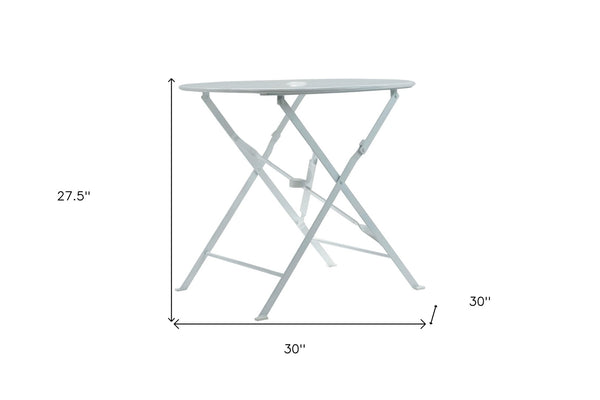 HomeRoots 30" White Rounded Aluminum Folding Bistro Table – Stylish, Space-Saving & Umbrella-Ready for Outdoors 606430