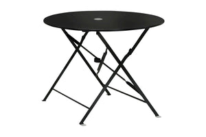 HomeRoots 36" Black Rounded Aluminum Folding Outdoor Dining Table – Stylish, Space-Saving & Umbrella-Ready! 606431