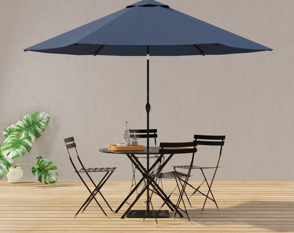 HomeRoots 36" Black Rounded Aluminum Folding Outdoor Dining Table – Stylish, Space-Saving & Umbrella-Ready! 606431