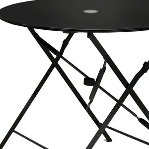 HomeRoots 36" Black Rounded Aluminum Folding Outdoor Dining Table – Stylish, Space-Saving & Umbrella-Ready! 606431