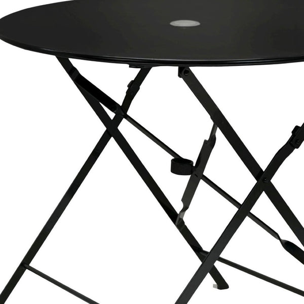 HomeRoots 36" Black Rounded Aluminum Folding Outdoor Dining Table – Stylish, Space-Saving & Umbrella-Ready! 606431