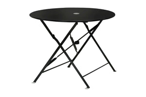 HomeRoots 36" Black Rounded Aluminum Folding Outdoor Dining Table – Stylish, Space-Saving & Umbrella-Ready! 606431