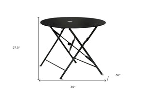 HomeRoots 36" Black Rounded Aluminum Folding Outdoor Dining Table – Stylish, Space-Saving & Umbrella-Ready! 606431