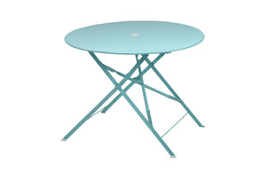 HomeRoots 36" Aqua Folding Bistro Table - Stylish Outdoor Dining with Umbrella Hole for Small Spaces 606432