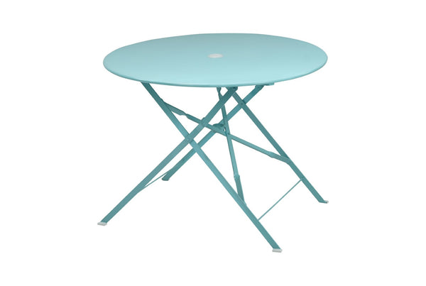 HomeRoots 36" Aqua Folding Bistro Table - Stylish Outdoor Dining with Umbrella Hole for Small Spaces 606432