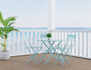 HomeRoots 36" Aqua Folding Bistro Table - Stylish Outdoor Dining with Umbrella Hole for Small Spaces 606432