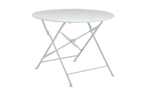 HomeRoots 36" Stylish White Aluminum Folding Outdoor Dining Table with Umbrella Hole for Space-Saving Fun 606433