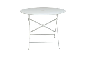 HomeRoots 36" Stylish White Aluminum Folding Outdoor Dining Table with Umbrella Hole for Space-Saving Fun 606433