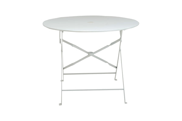 HomeRoots 36" Stylish White Aluminum Folding Outdoor Dining Table with Umbrella Hole for Space-Saving Fun 606433