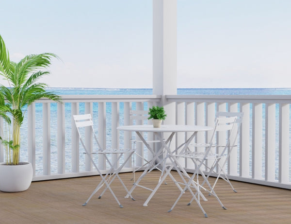 HomeRoots 36" Stylish White Aluminum Folding Outdoor Dining Table with Umbrella Hole for Space-Saving Fun 606433