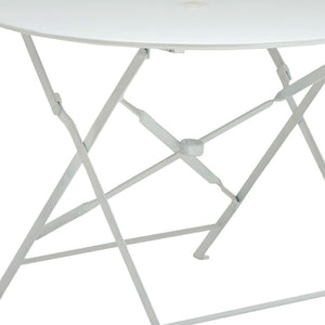 HomeRoots 36" Stylish White Aluminum Folding Outdoor Dining Table with Umbrella Hole for Space-Saving Fun 606433