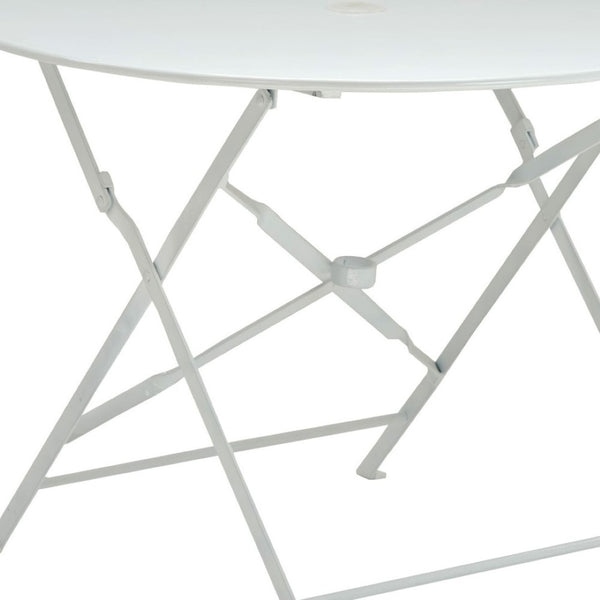 HomeRoots 36" Stylish White Aluminum Folding Outdoor Dining Table with Umbrella Hole for Space-Saving Fun 606433