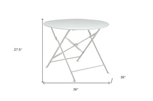 HomeRoots 36" Stylish White Aluminum Folding Outdoor Dining Table with Umbrella Hole for Space-Saving Fun 606433