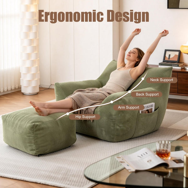 English Elm Bean Bag Chair with Armrests Shredded Foam Fill Oversized Lounge Seat for Adults Green W5385P433244