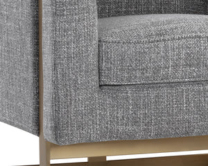 Sunpan Yvette Armchair - Exquisite Antique Brass Frame with Luxurious Velvet Upholstery for Modern Spaces Gold / Chacha Grey