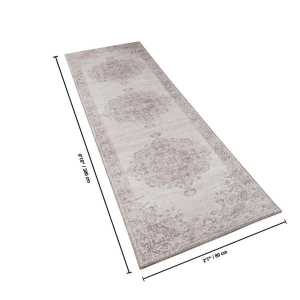 English Elm Oxford Ivory Medallion Runner Rug Stain Resistant Polyester for Hallways and Entryways B186P428896