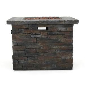 English Elm 33" Square Mgo Propane Fire Pit 40000 Btu Stone Finish Outdoor Patio Focal Point 60676.00NTL-40K