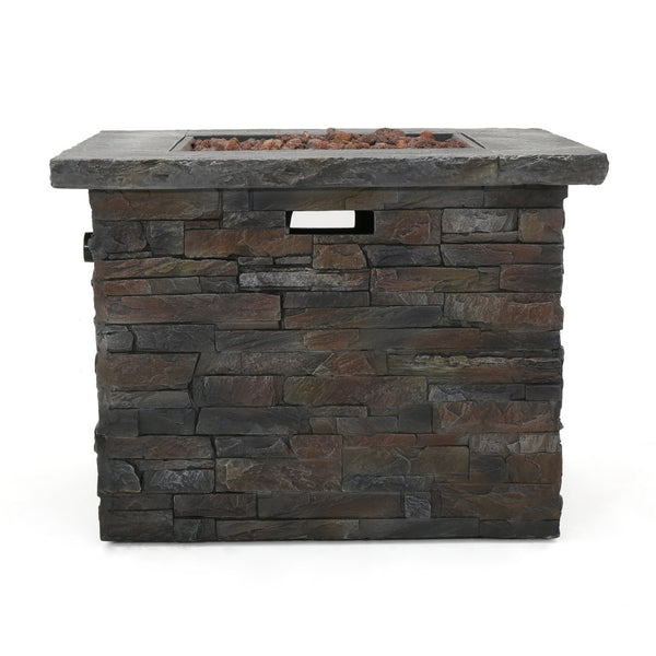 English Elm 33" Square Mgo Propane Fire Pit 40000 Btu Stone Finish Outdoor Patio Focal Point 60676.00NTL-40K