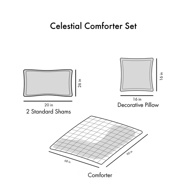 English Elm Full/Queen Stella Celestial Comforter Set with Antimicrobial Navy Star & Moon Print, Shams + Pillow B03595969