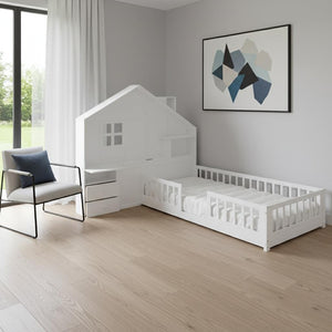 HomeRoots White Wood Twin Canopy Bed Frame with Storage Drawers – Elegant Design for Stylish Bedrooms! 606504