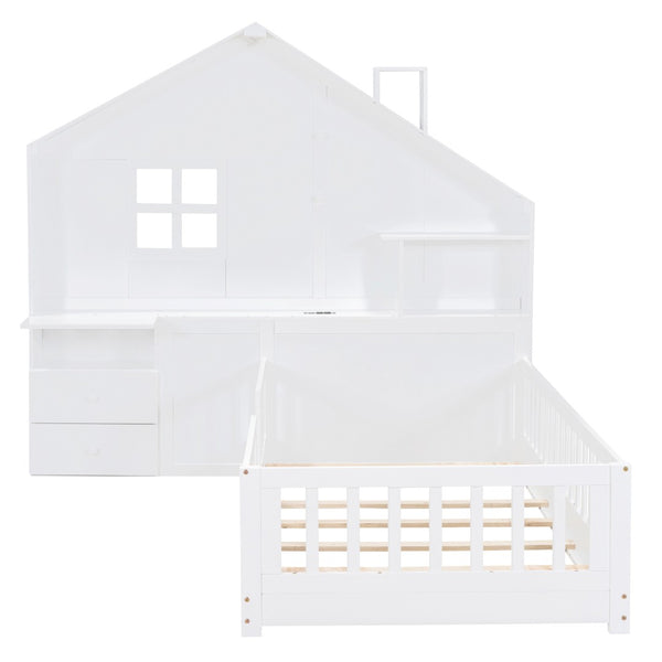 HomeRoots White Wood Twin Canopy Bed Frame with Storage Drawers – Elegant Design for Stylish Bedrooms! 606504