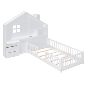 HomeRoots White Wood Twin Canopy Bed Frame with Storage Drawers – Elegant Design for Stylish Bedrooms! 606504