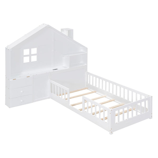 HomeRoots White Wood Twin Canopy Bed Frame with Storage Drawers – Elegant Design for Stylish Bedrooms! 606504