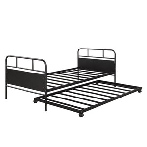 HomeRoots Black Metal Twin Canopy Bed Frame with Trundle - Stylish, Durable, Space-Saving Design for Any Room 606507