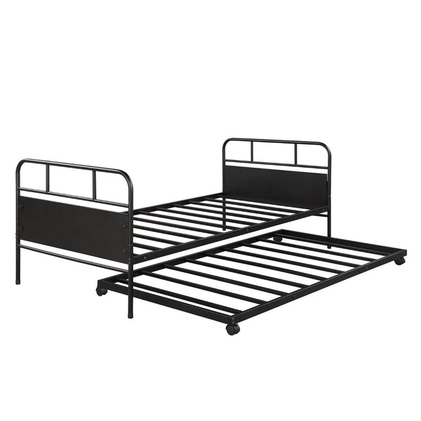 HomeRoots Black Metal Twin Canopy Bed Frame with Trundle - Stylish, Durable, Space-Saving Design for Any Room 606507