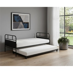 HomeRoots Black Metal Twin Canopy Bed Frame with Trundle - Stylish, Durable, Space-Saving Design for Any Room 606507