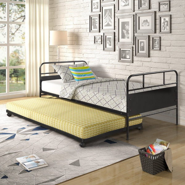 HomeRoots Black Metal Twin Canopy Bed Frame with Trundle - Stylish, Durable, Space-Saving Design for Any Room 606507