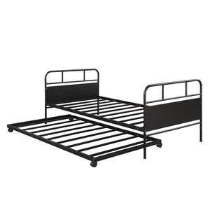 HomeRoots Black Metal Twin Canopy Bed Frame with Trundle - Stylish, Durable, Space-Saving Design for Any Room 606507