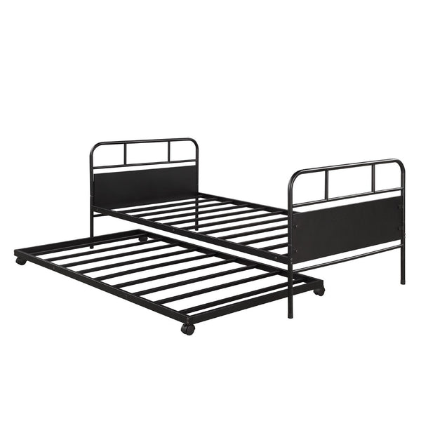 HomeRoots Black Metal Twin Canopy Bed Frame with Trundle - Stylish, Durable, Space-Saving Design for Any Room 606507
