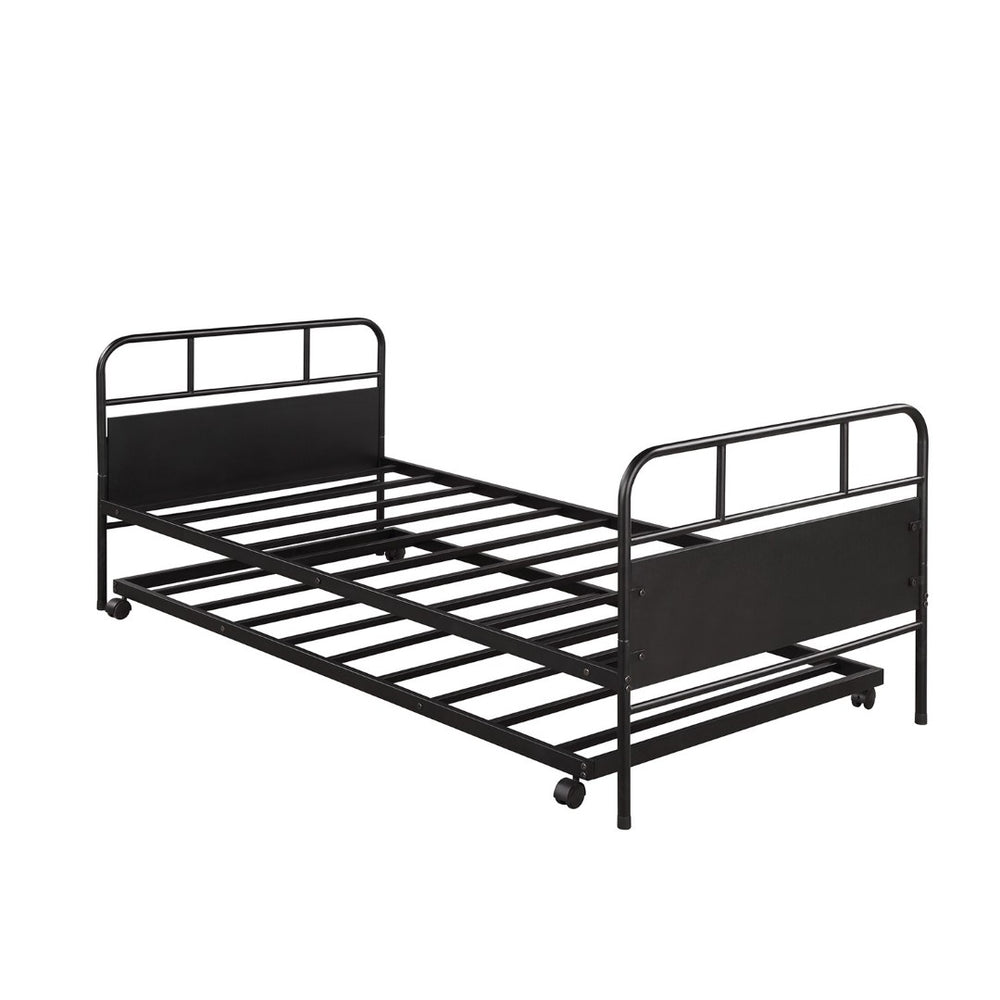 HomeRoots Black Metal Twin Canopy Bed Frame with Trundle - Stylish, Durable, Space-Saving Design for Any Room 606507