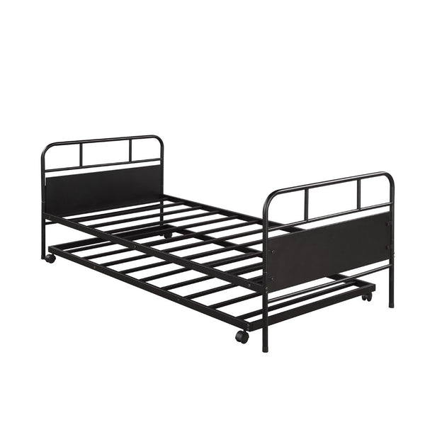 HomeRoots Black Metal Twin Canopy Bed Frame with Trundle - Stylish, Durable, Space-Saving Design for Any Room 606507