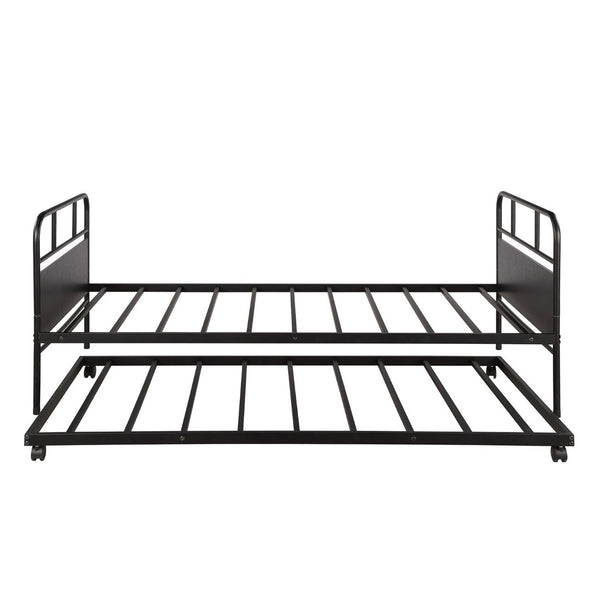 HomeRoots Black Metal Twin Canopy Bed Frame with Trundle - Stylish, Durable, Space-Saving Design for Any Room 606507