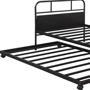 HomeRoots Black Metal Twin Canopy Bed Frame with Trundle - Stylish, Durable, Space-Saving Design for Any Room 606507