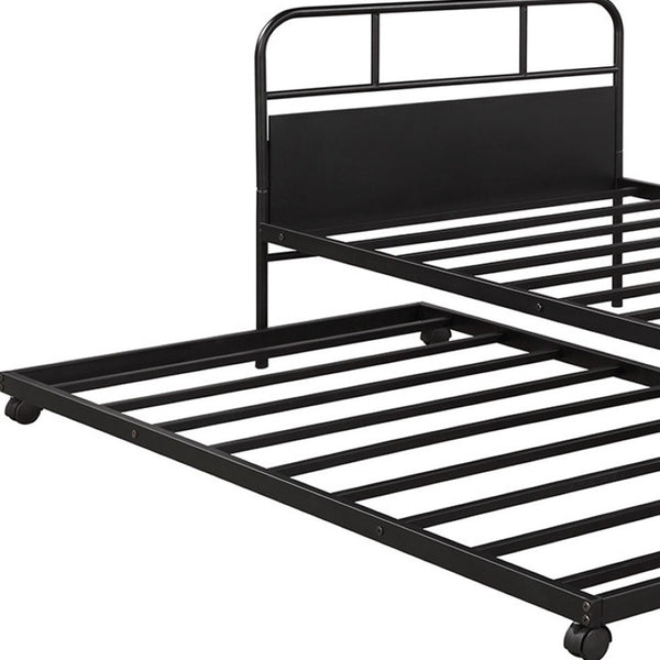 HomeRoots Black Metal Twin Canopy Bed Frame with Trundle - Stylish, Durable, Space-Saving Design for Any Room 606507
