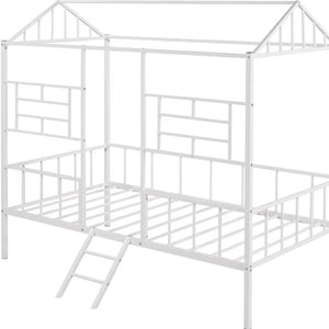 HomeRoots White Metal Twin Canopy Bed Frame - Modern Design, Sturdy Support for Kids' Rooms & Guest Spaces 606508