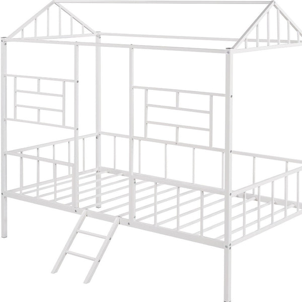 HomeRoots White Metal Twin Canopy Bed Frame - Modern Design, Sturdy Support for Kids' Rooms & Guest Spaces 606508