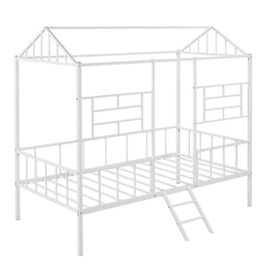 HomeRoots White Metal Twin Canopy Bed Frame - Modern Design, Sturdy Support for Kids' Rooms & Guest Spaces 606508
