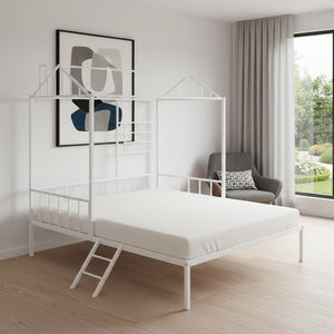 HomeRoots White Metal Twin Canopy Bed Frame - Modern Design, Sturdy Support for Kids' Rooms & Guest Spaces 606508